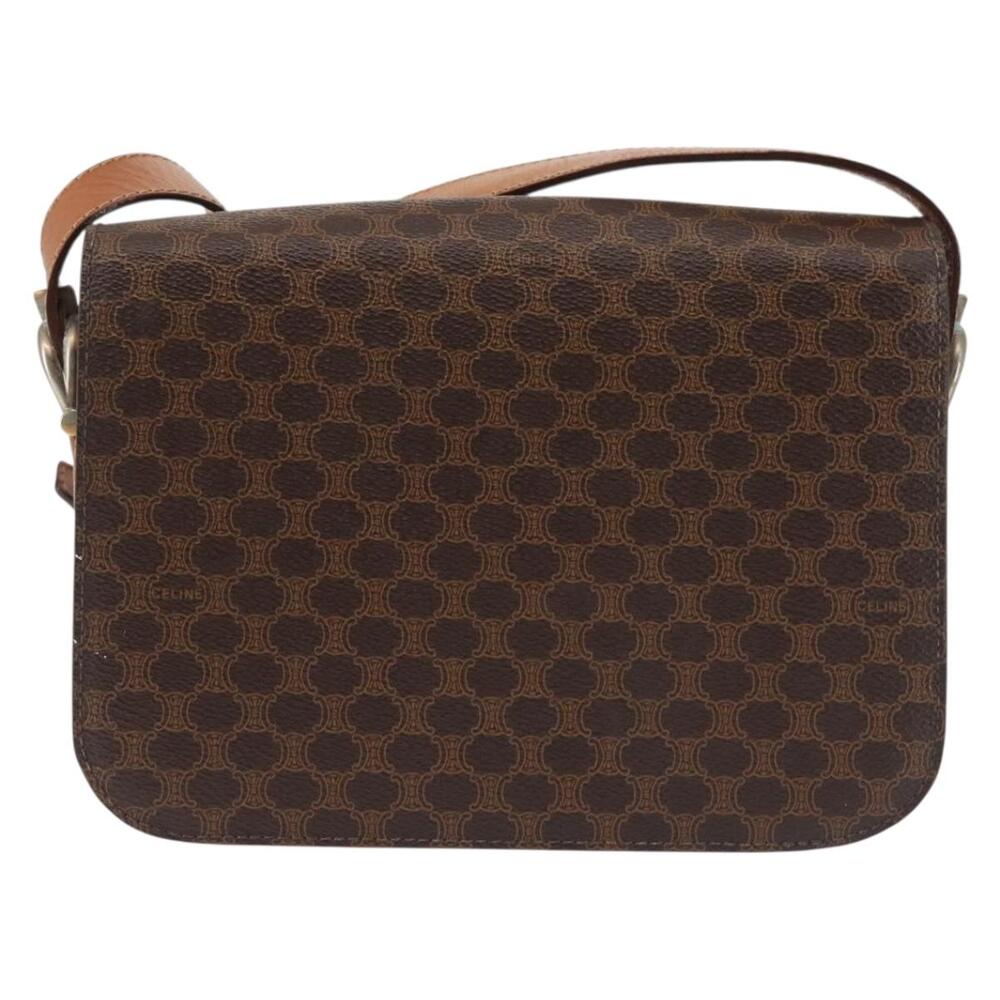 CELINE Macadam Canvas Shoulder Bag Pvc Leather Brown Gold - Picture 3 of 13